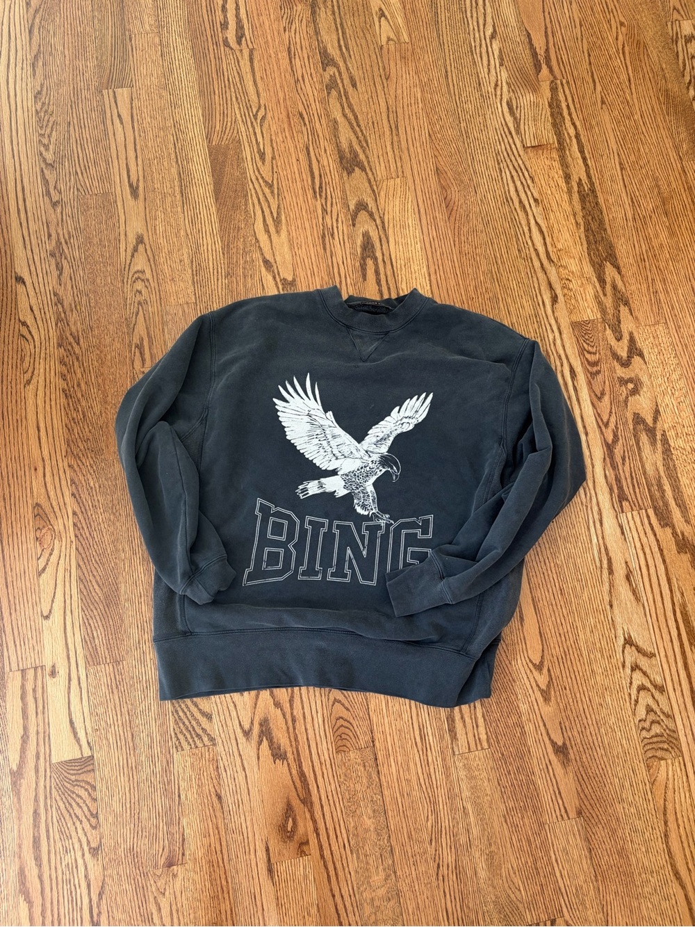 Anine Bing Black Crewneck Sweatshirt with White Eagle Graphic